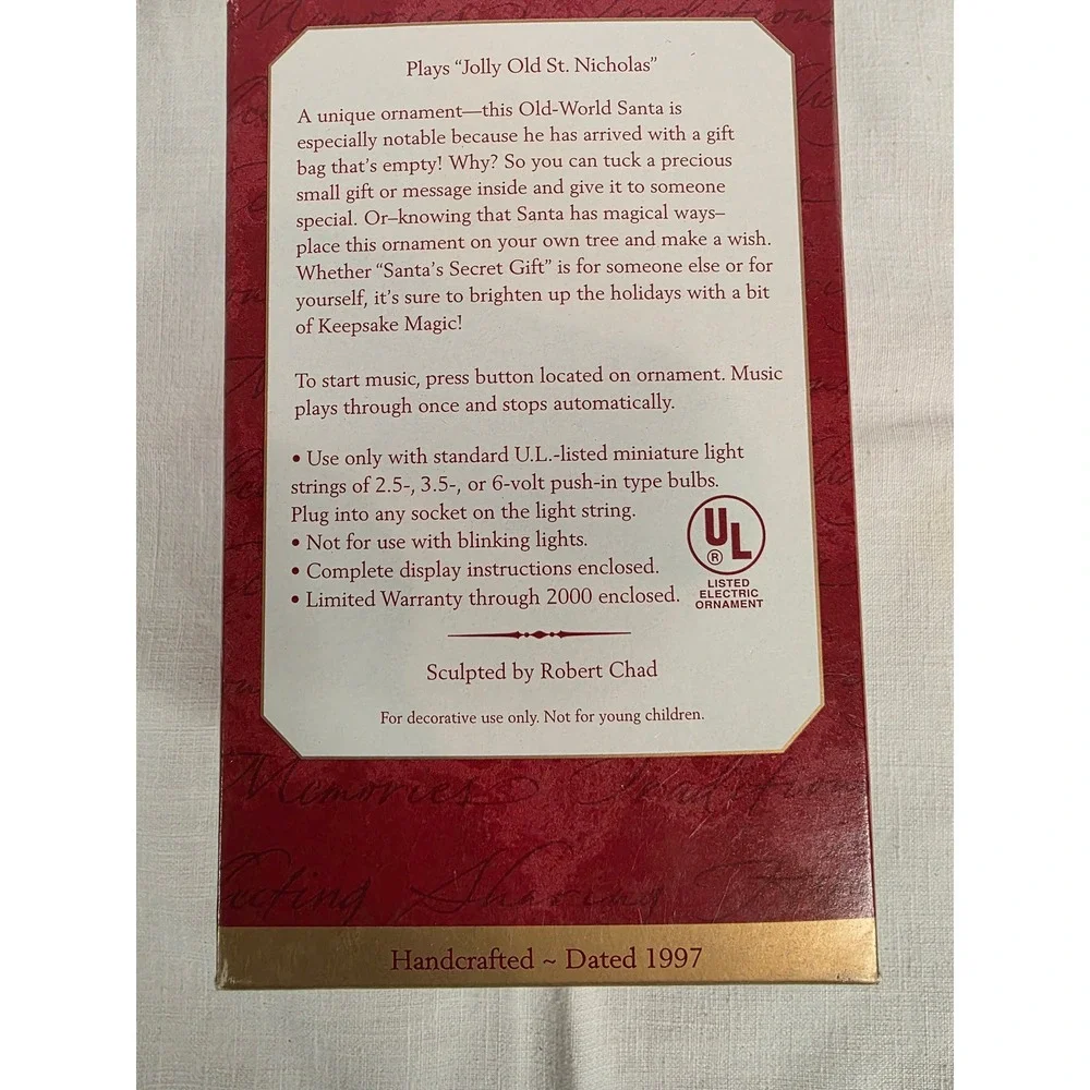 Hallmark Keepsake 1997 Santa's Secret Gift Musical Magic Ornament Robert Chad